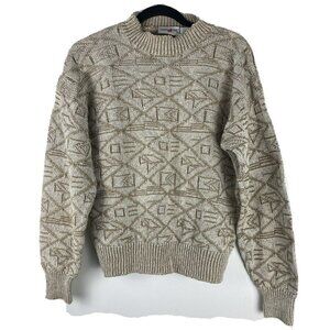 Vintage 3D Knit Grandpa/Dad Sweater 80s/90s Beige Tan Oversized Small S